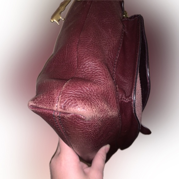 Fossil Kinley Leather Crossbody Pebbled Suede Flap Messenger Bag w Key Burgundy - Picture 7 of 14